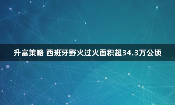 升富策略 西班牙野火过火面积超34.3万公顷